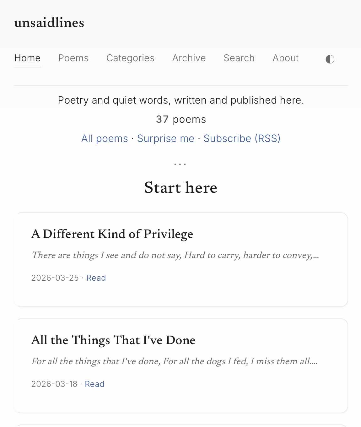 Screenshot of the unsaidlines homepage